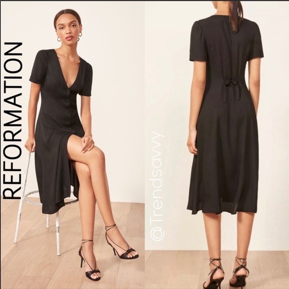 Reformation Dresses & Skirts - REFORMATION Black Locklin Short Sleeve Midi Dress